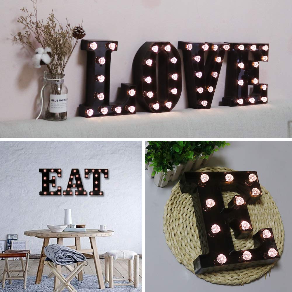 LED Black Alphabet Marquee Letters Sign Light Up Marquee Number Letter Lights Sign with Diamond Bulb for Night Light Home Bar Ch